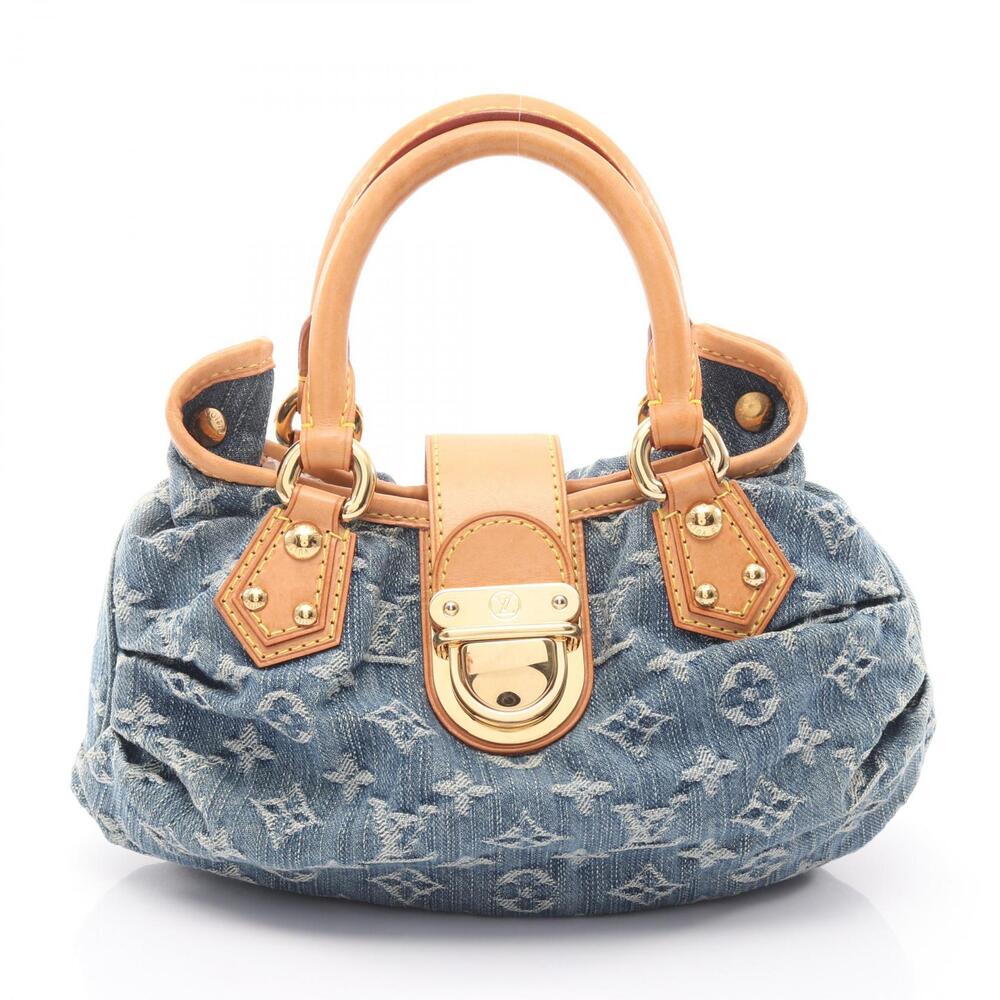 Louis Vuitton Pleaty Handbag Denim Leather Monogram Blue
